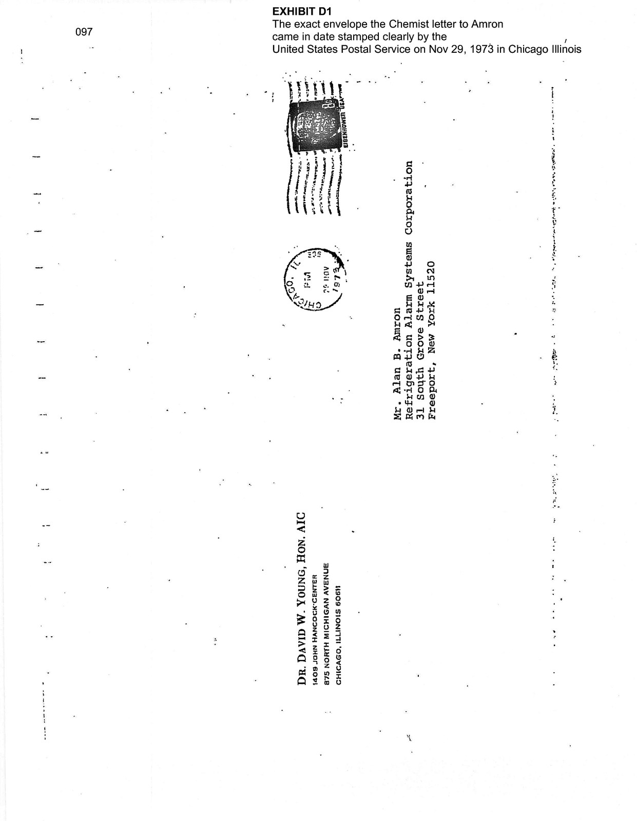 Envelope postmarked Chicago, November 29, 1973