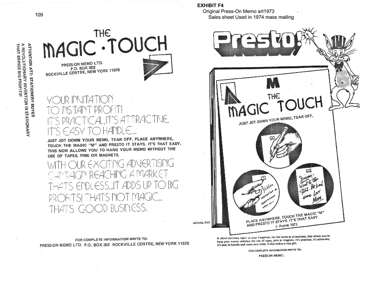 Press-On Memo sales sheet, The Magic Touch