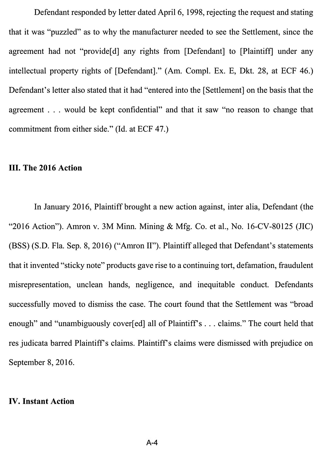 Court appendix page reciting 3M's letter of April 6, 1998