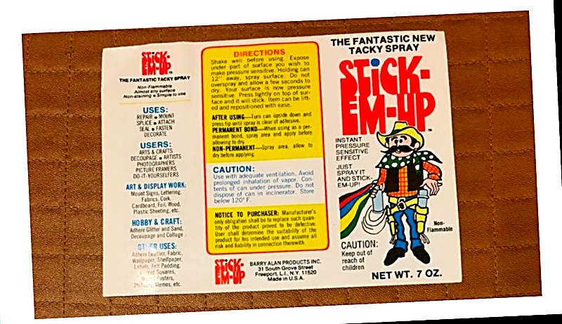 Stick-Em-Up repositionable spray adhesive label